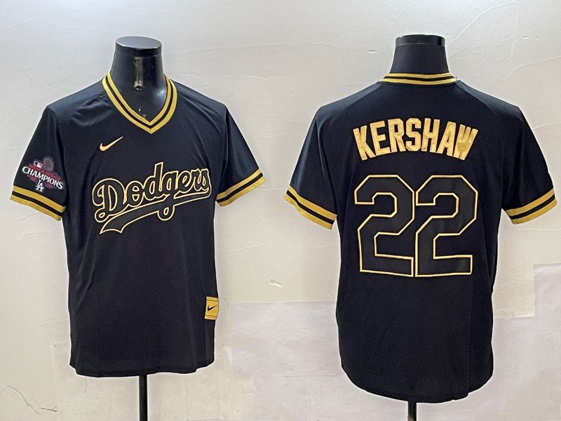 Men Los Angeles Dodgers 22 Kershaw Black Gold Game 2025 Nike MLB Jersey style 3257
